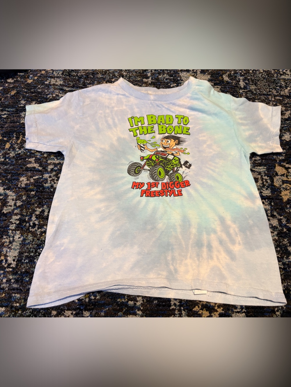 Tie-Dye 'I'm Bad to the Bone' Monster Truck Gravedigger boys Short Sleeve Tee